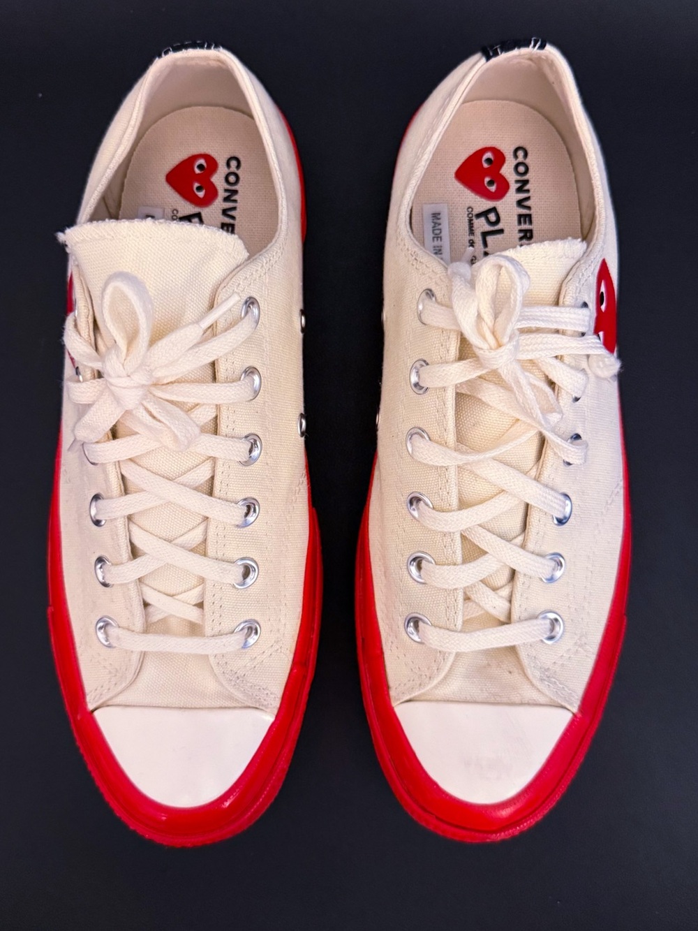 Converse PLAY Low-Top Canvas Sneakers in Cream with Red Accents